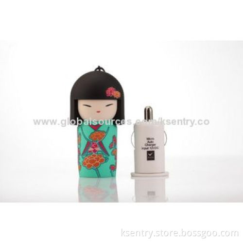 New design for mobile phone accessories lovely doll USB in-car charger